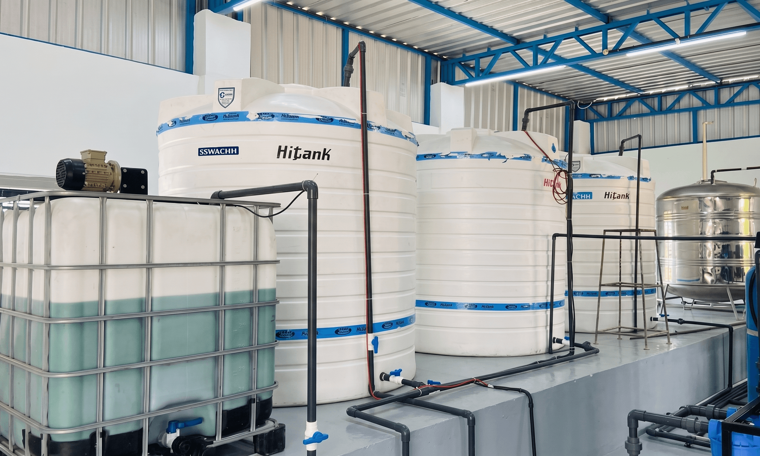 Storage tanks holding deionised water and finished AUS 32 product at the EcoSmart +Blue plant.
